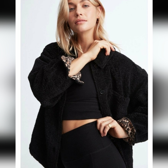 Sincerely Jules x Bandier Aspen Sherpa Jacket Coat Shacket Leopard Lining 3X - Picture 5 of 11